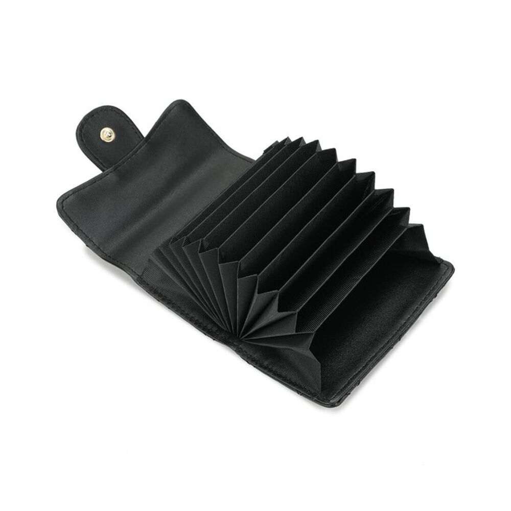 Quilted Black Leather Compact Wallet with Floral Snap - Picture 3 of 3